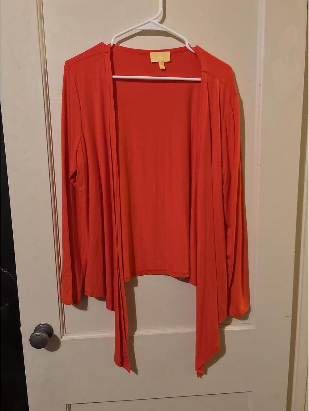Orange Open-Front Draped Cardigan Long Sleeve Lightweight Top